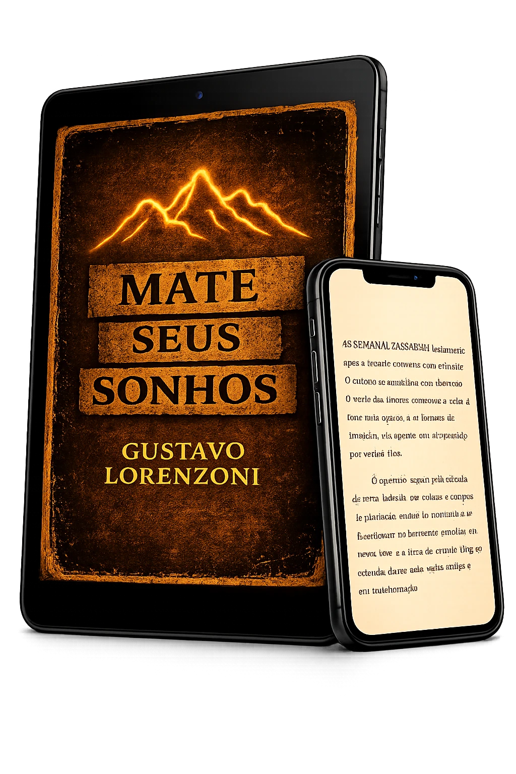 Capa do livro digital Mate Seus Sonhos aberta no tablet