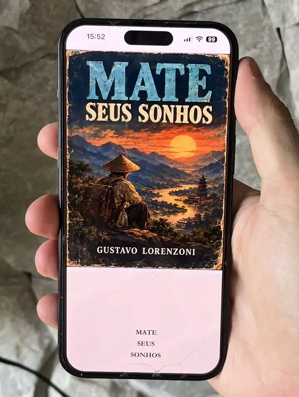 Capa do livro digital Mate Seus Sonhos aberta no celular