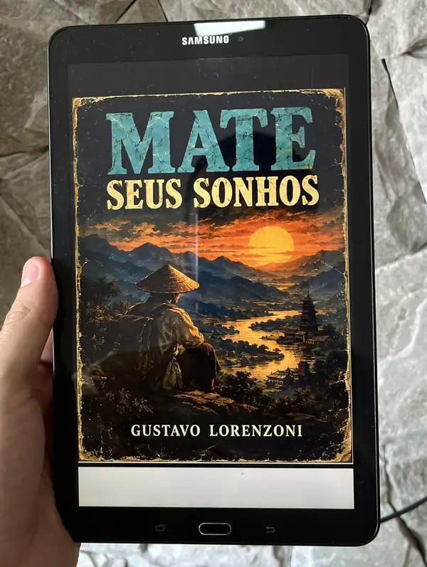 Capa do livro digital Mate Seus Sonhos aberta no tablet