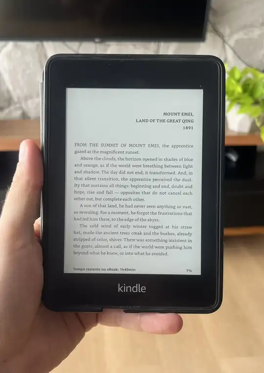 Kill Your Dreams ebook open on a Kindle at the first page, Mount Emei, 1891