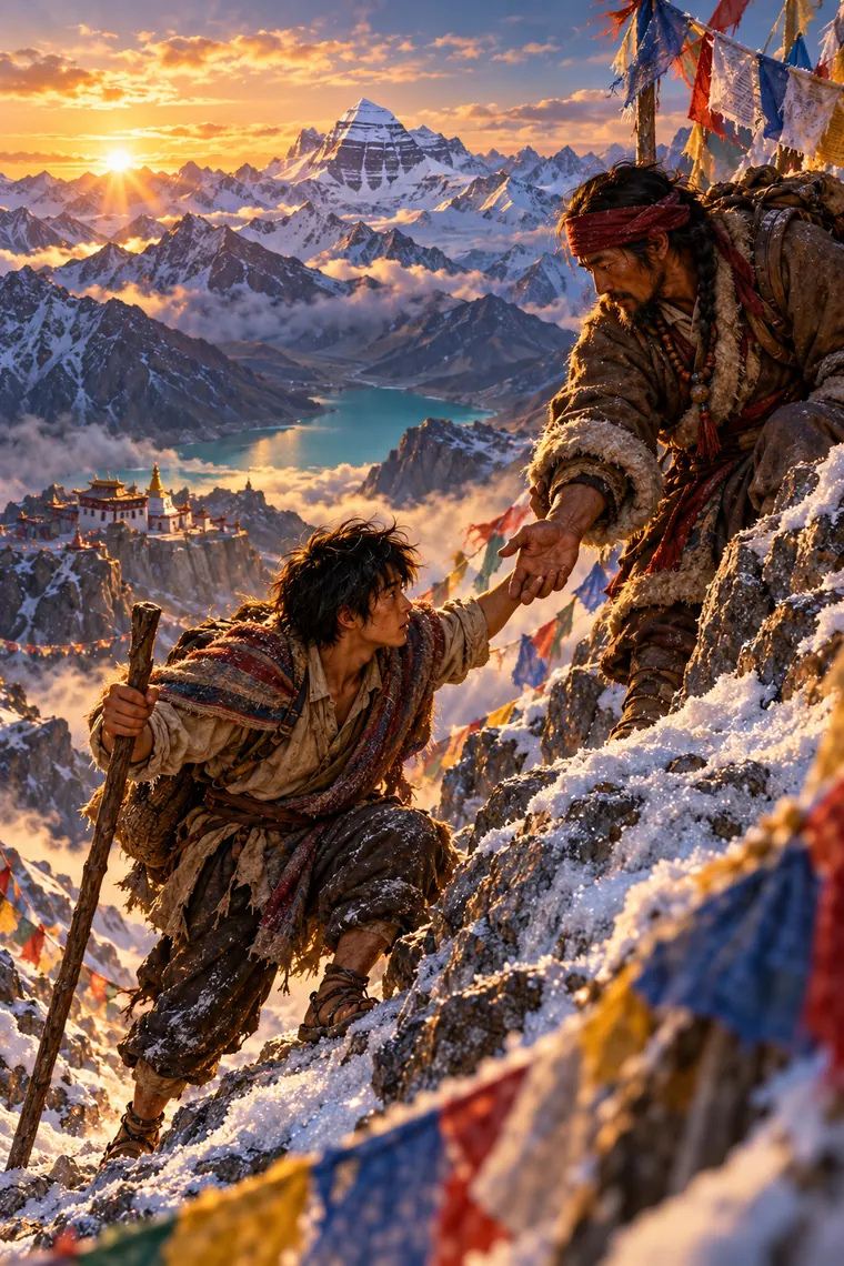 Subida pela encosta gelada rumo ao Monte Kailash